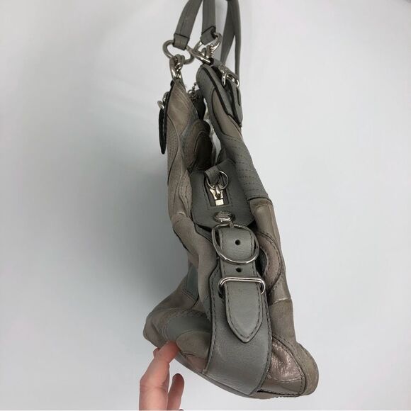 Coach RARE Mia Inlaid C Maggie Hobo Bag #15770 Gray Silver Leather - Picture 4 of 16